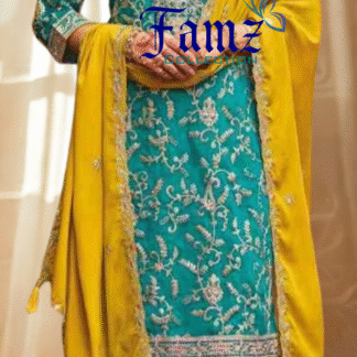 3 pc Suit with Full Zari work (Green & Yellow)
